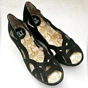 Fly  London Black Suede Slip on Pump Wedge Shoe Sz36 EU 6/6.5 US.